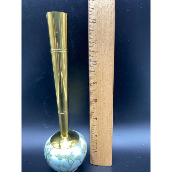 Vintage 1950's Delft Holland Blue Hand Painted Brass &‎ Ceramic Bud Vase 9" - Picture 7 of 10